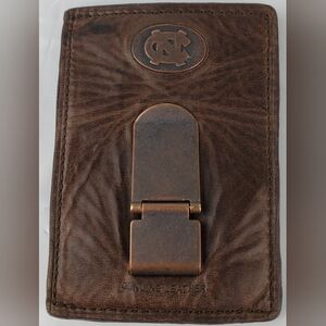 Fossil Leather Embossed UNC Tar Heels Multi Card Money Clip Wallet - GUC